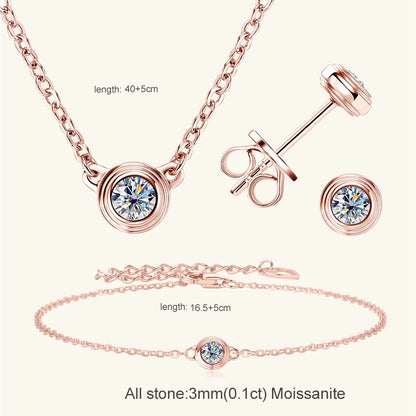 3mm 0.1ct Moissanite Diamond Necklace Bracelet Stud Earring For Women Simple Single Stone Earrings Bracelets Jewelry Set
