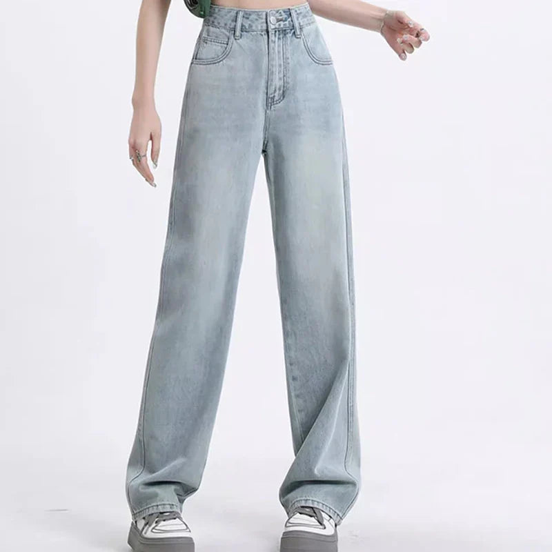 High Waist Wide Leg Jeans Lady High Street Denim Straight Leg Pants