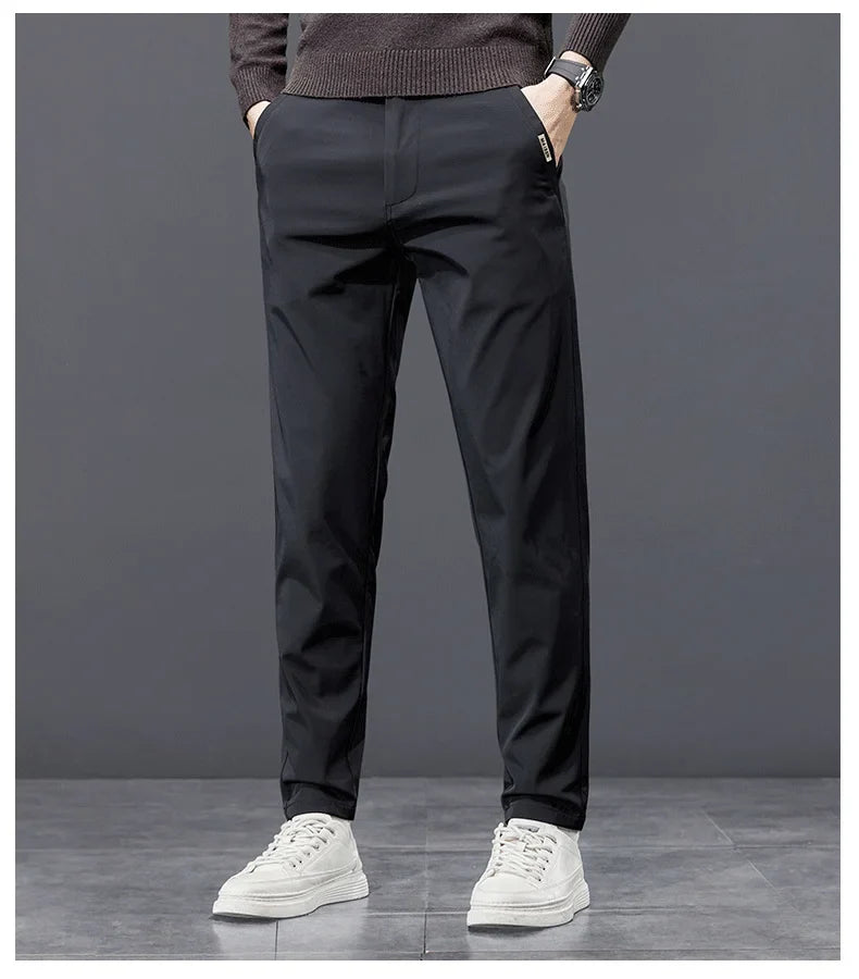 Spring Autumn Men's Golf Casual Pants Solid Color Elastic Waist Design Business Trousers Straight Stretch Korean New Male Pants