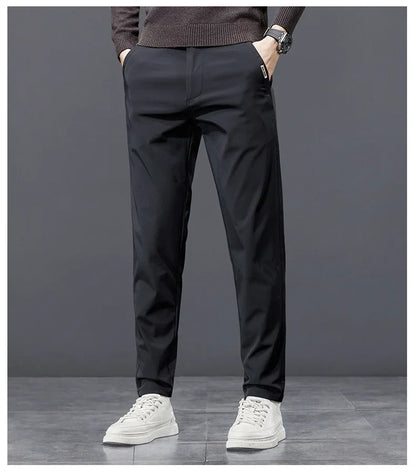 Spring Autumn Men's Golf Casual Pants Solid Color Elastic Waist Design Business Trousers Straight Stretch Korean New Male Pants