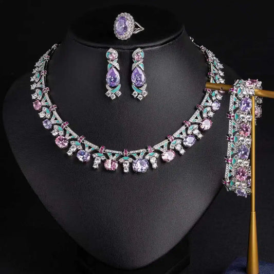 Pop Hot Stereo Jewelry Oil Painting Necklace Earrings Premium Multi-Color 2-Piece Wedding Travel Women's Holiday Gift M-1000