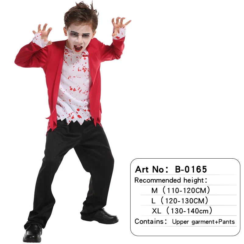 Halloween Vampire Cosplay Costume for Kids Carnival Party Dress Up Outfit Children Role Play Vampiran