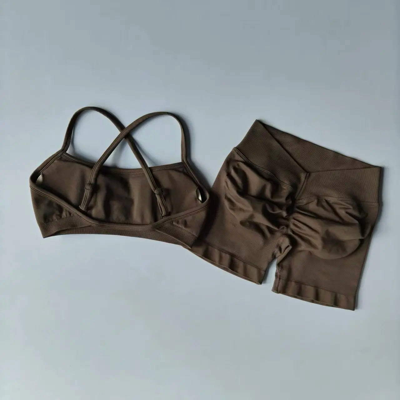 Seamless 2PCS Leggings Set Women Seamless Yoga Set High Waist Scrunch Butt Shorts With Halter Sports Bras Workout Gym Suit Set