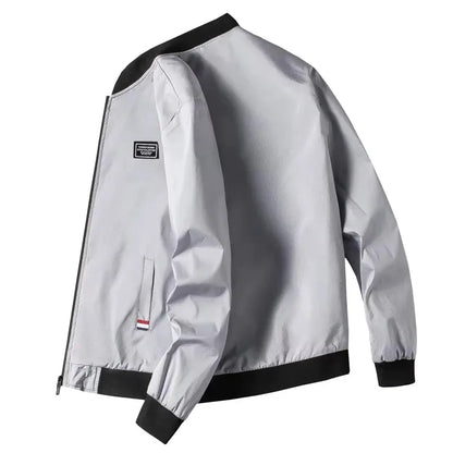 Men's Casual Long Sleeve Zipper Baseball Collar Bomber Jacket, Chic And Trendy Regular Fit Windbreaker Jacket For Spring