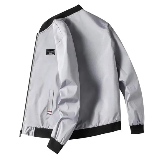 Men's Casual Long Sleeve Zipper Baseball Collar Bomber Jacket, Chic And Trendy Regular Fit Windbreaker Jacket For Spring