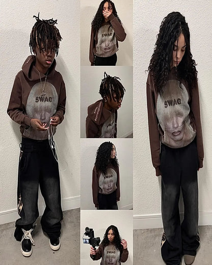Vintage Style Hoodie Embroidery Print Hoodies Women Grunge Sweatshirt Tops Streetwear Harajuku Gothic Y2k Women Clothing