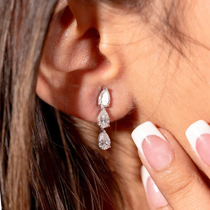 3-Stone Pear Cut Real Moissanite Diamond Drop Earrings for Women 925 Sterling Silver Waterdrop Dangle Earring with Certificate