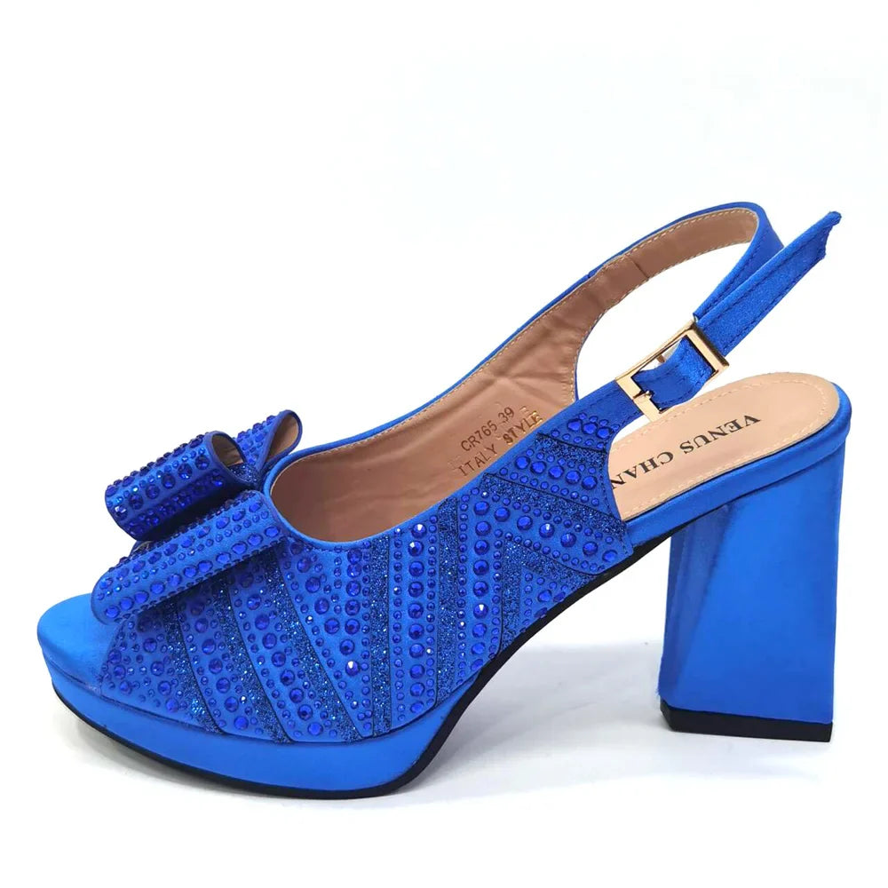 Black Color Elegant High Heels Nigeria Popular Design African Ladies Shoes And Bag Set for Wedding Party