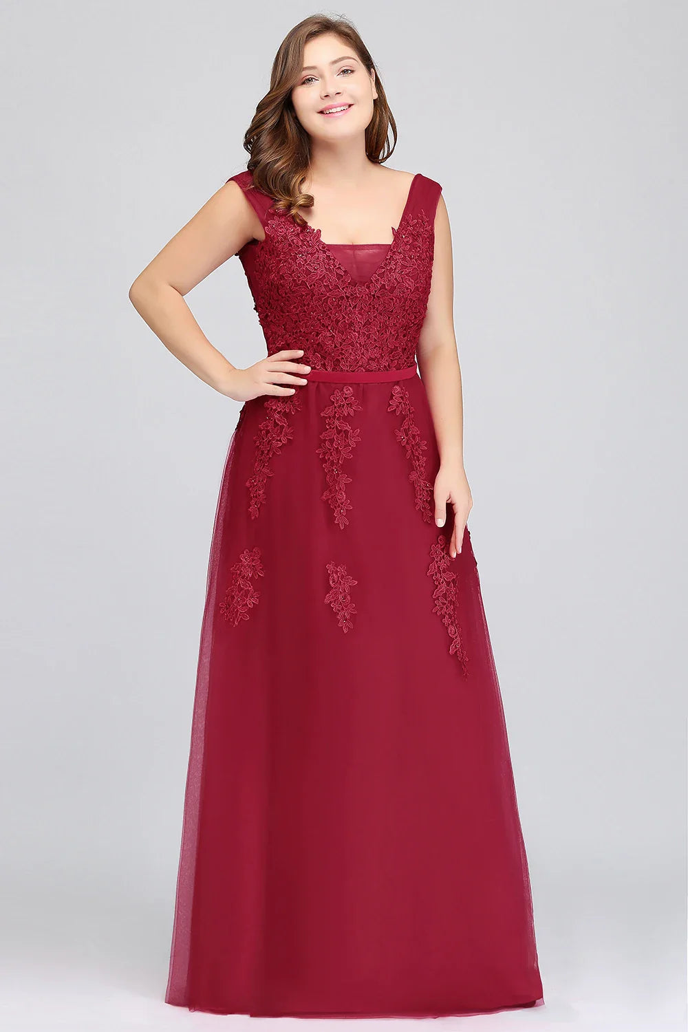 Elegant Tulle Sleeveless Silver Long Prom Dresses 2024 Applique V Neck Burgundy Evening Gowns Formal Party Vestido De Gala