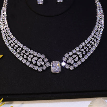 Chic Brilhante Grande Quadrado Luz Branca CZ Cristal Feminino Festa Casamento Colar e Brincos Conjuntos de Joias da Moda para Noivas Z019