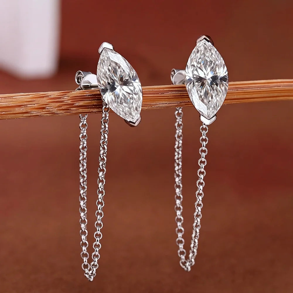 0.5/1carat Marquise Cut Moissanite Chain Earrings for Women Pear Cut Solitaire Lab Diamond Stud/Drop Earring 925 Silver with GRA