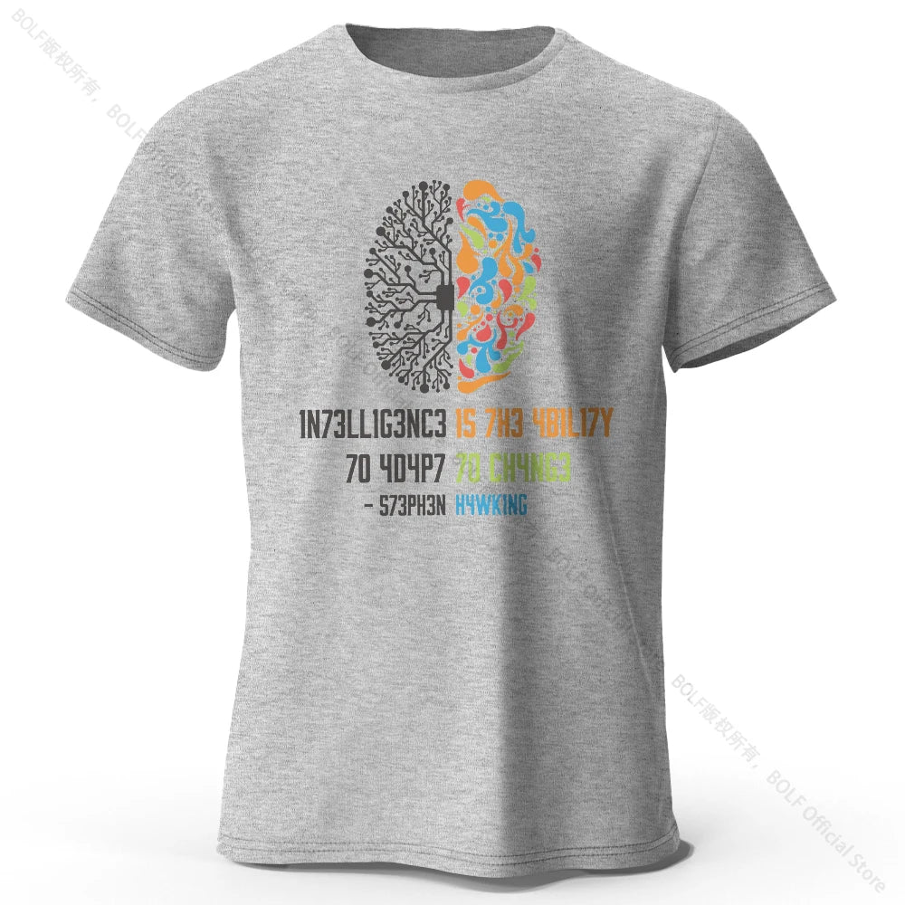 Funny Brain Power Printed 100% Cotton T-Shirt, Soft & Breathable Round Neck Short Sleeve Tee, Unisex Quirky Style