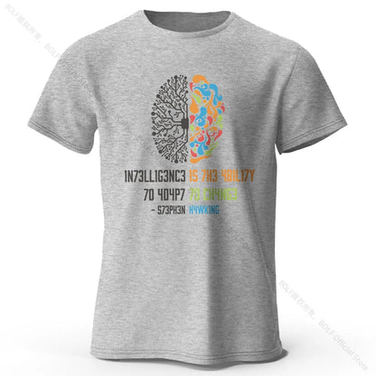 Funny Brain Power Printed 100% Cotton T-Shirt, Soft & Breathable Round Neck Short Sleeve Tee, Unisex Quirky Style
