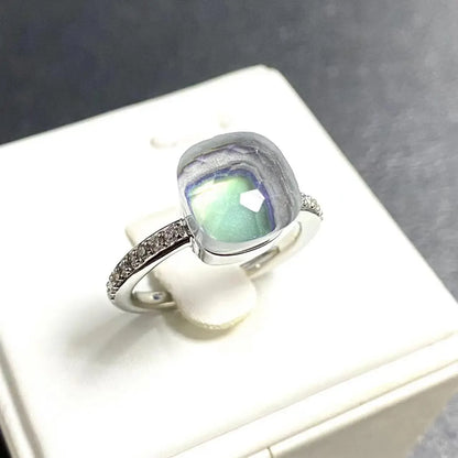 Ladies Square Candy Ring Slim Single Row Zircon Crystal Ring Platinum Plated Amethyst Jewelry Party Gift for Women