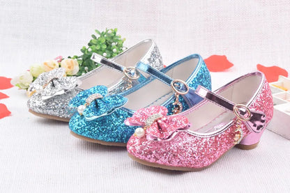 Spring Children Shoes Girls High Heel Princess Dance Sandals Kids Shoes Glitter Leather Fashion Girls Party Dress Wedding Shoes