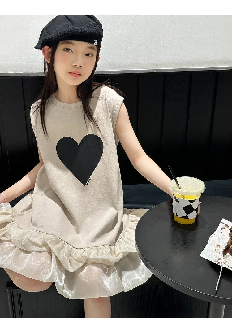 Girl's sleeveless dress new vest dress fluffy little girl princess dress children's summer big child