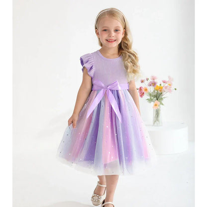 K-Pop Hunters Zoey Mira Rumi Vestido Infantil Menina Lantejoulas Tule Arco-Íris Vestido Doce Princesa para Meninas Presente de Festa