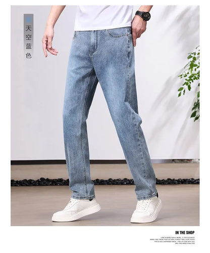Spring/Autumn Fashion Trendy Solid Color Straight Leg Stretch Denim Pants Men's Casual Loose Fit Sports High Quality Trousers