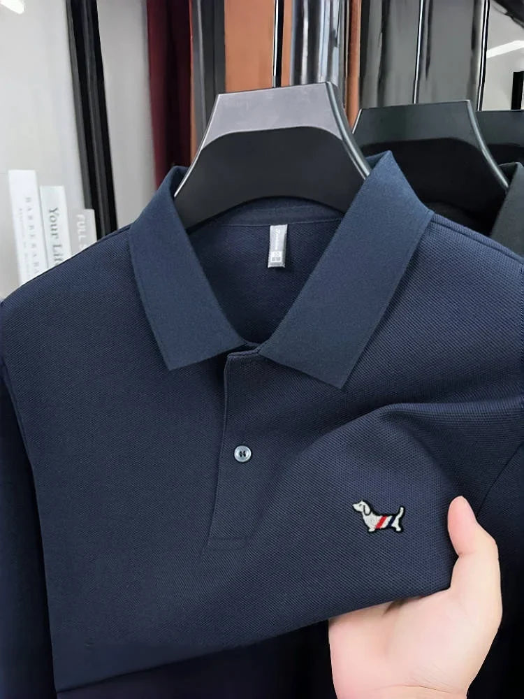 Fashion brand autumn new men's top casual warm 100% cotton long sleeved Polo shirt