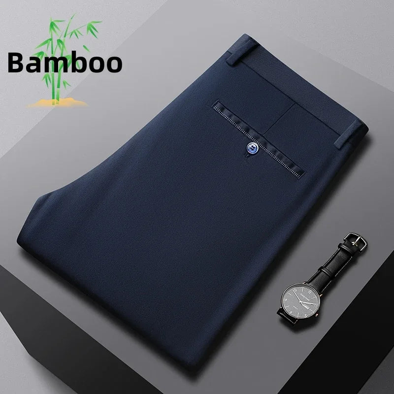 Fiber Men's Casual Pants Anti-wrinkle Comfortable Baggy Straight Business Formal Trousers Male Brand Clothing
