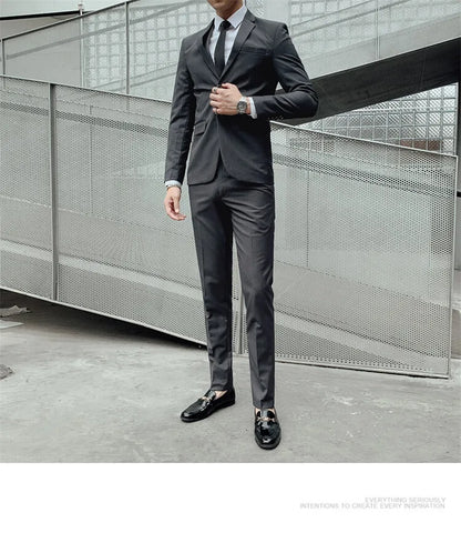 Solid Color Suit Men's Fashionable Gentleman Business Banquet Korean-style Formal Dress Casual Wedding (Blazer+Vest+Trousers)