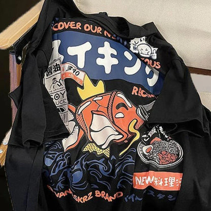 Summer New Japanese Anime Carp Men's T Shirts Y2k Clothes Oversized Cotton Women's Short Sleeve Graphic Tee Couple Tops Harajuku