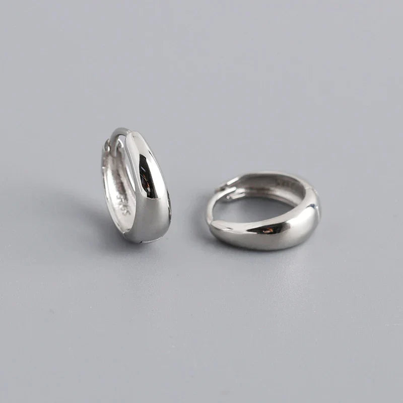 925 Sterling Silver Simple Wide Huggies Gothic Hoop Earrings for Women European Unisex Piercing Rock Jewelry Ear Buckles