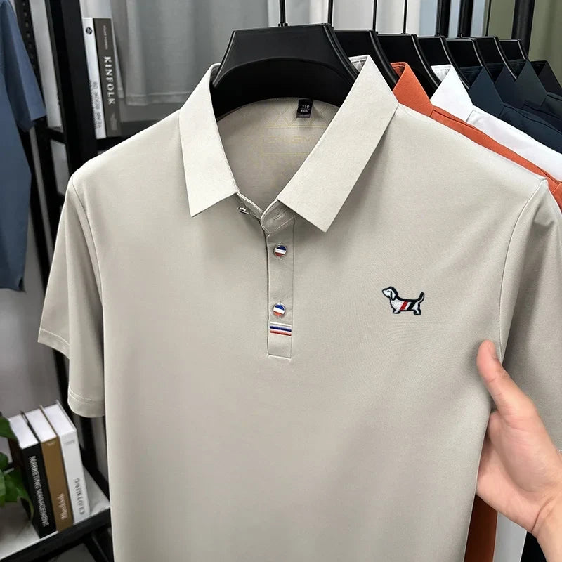 Hot Quality Man Short-Sleeved Polo Shirt Lapel Button Dog Embroidery Spring Casual Elegance T-Shirt Simple Business MensClothing