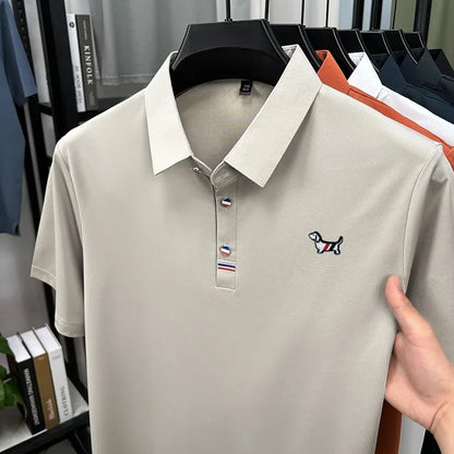Hot Quality Man Short-Sleeved Polo Shirt Lapel Button Dog Embroidery Spring Casual Elegance T-Shirt Simple Business MensClothing
