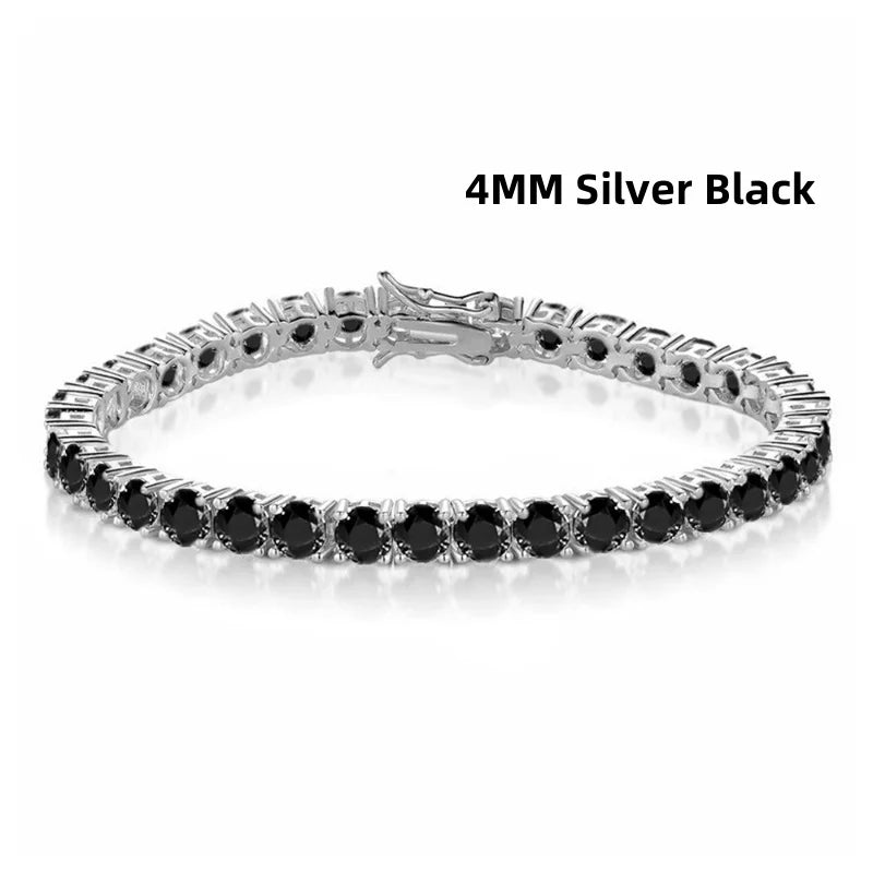 100% Real S925 Sterling Silver Plated 18K Gold 5A Grade Zircon Black Tennis Bracelet for Men and Women Fashion Exquisite Jewelry