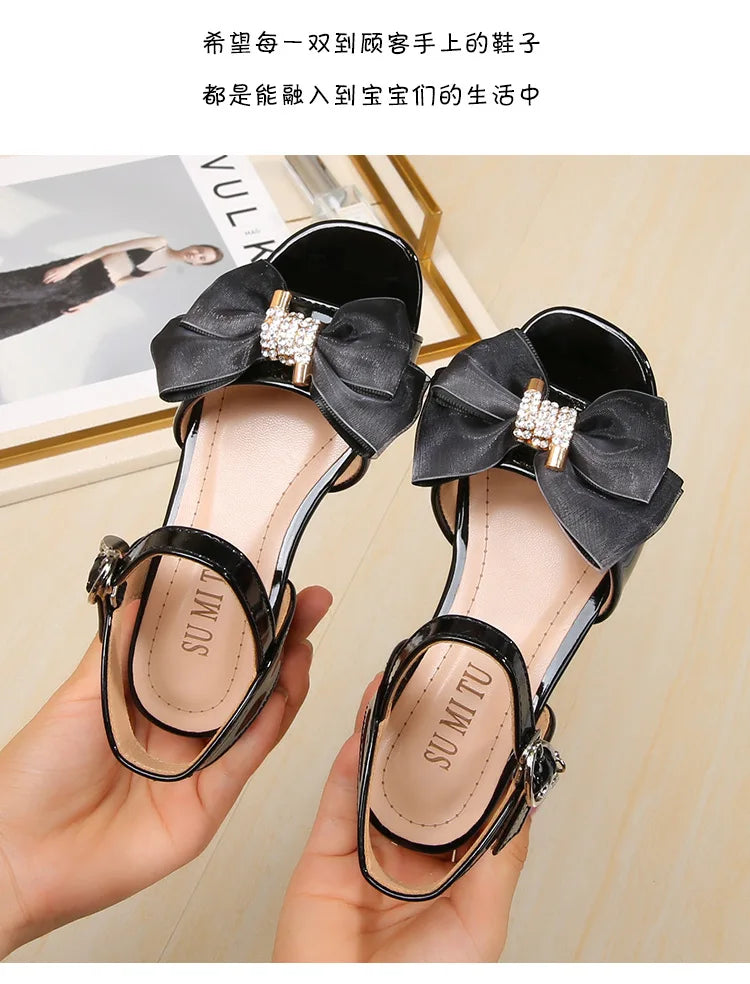 Girls Princess Sandals Summer Kids Low Heels Fashion Party Dress Beach Shoes Outdoor Causal Sandals Children Soft Sole with Bow