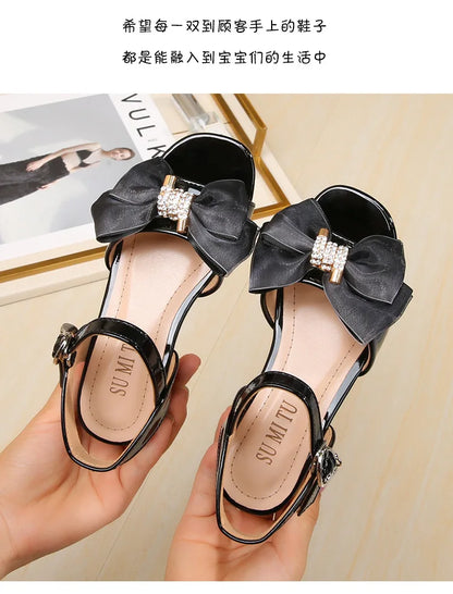 Girls Princess Sandals Summer Kids Low Heels Fashion Party Dress Beach Shoes Outdoor Causal Sandals Children Soft Sole with Bow
