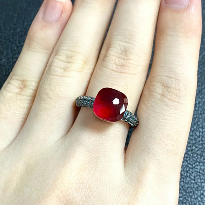 10.6mm Elegant Blue Topaz Zircon Ring Dual Tone Black Gun & Rose Gold 30 Colors Candy Crystal Jewelry Gift for Women
