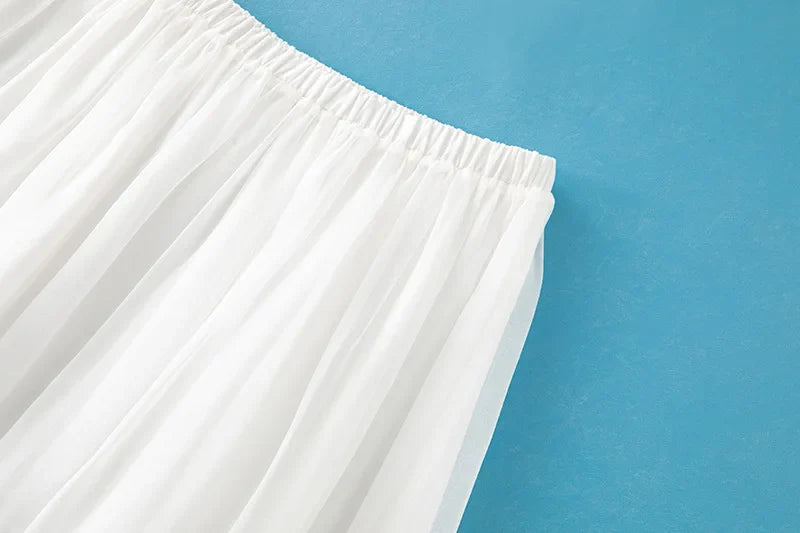 Women 100%Real Silk Elegant Skirts, Elastic Waist Solid, French Temperament Fairy Commute Skirt, 2025 Summer B56433CC