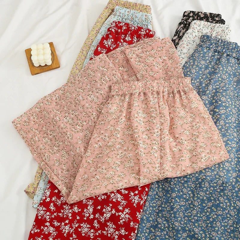 Women's Summer Skirts Vintage Floral Printed Chiffon Skirts High-waisted Elastic Waist Relaxed Mid-length Skirts Beach Skirts