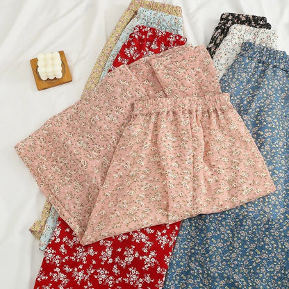 Women's Summer Skirts Vintage Floral Printed Chiffon Skirts High-waisted Elastic Waist Relaxed Mid-length Skirts Beach Skirts