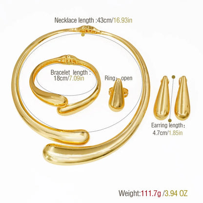 2025 New Exaggerate Jewelry Set Gothic Water Drop Cuff Bangle Ring Chic Smooth Metal Large Necklace Earrings Wedding Gift