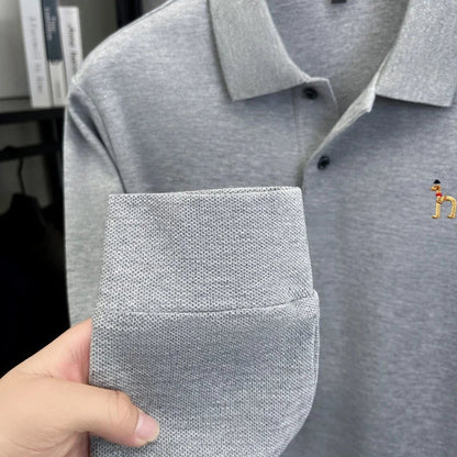 100% Cotton Luxury Brand Men's Polo Shirt Exquisite Dog Embroid Long Sleeve Fashion Quality Lapel T-Shirt Business Casual Menswear