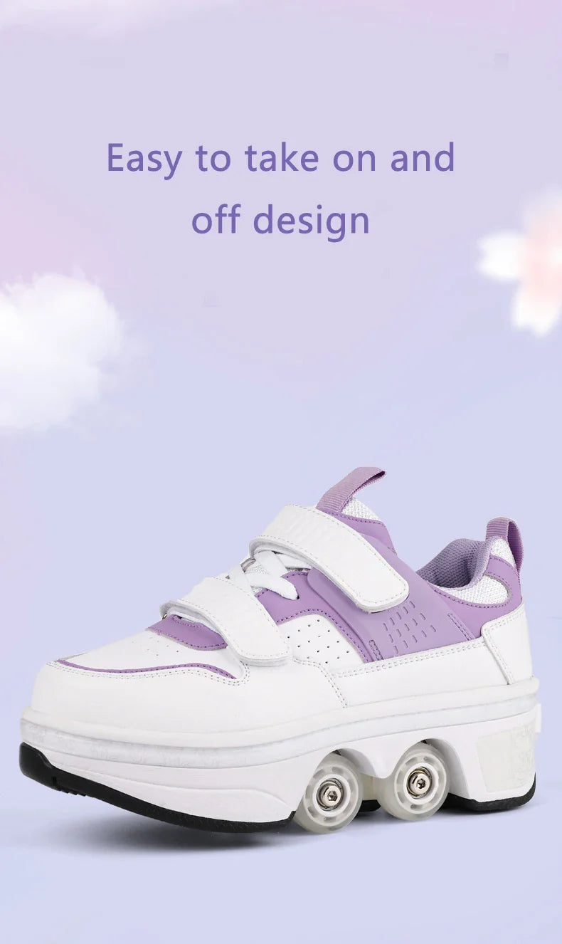 Children Wheels Shoes Roller Sneakers With 4 Wheels Skates Adult Runaway Parkour Deformation Shoes For Women Men Youth Kids Gift