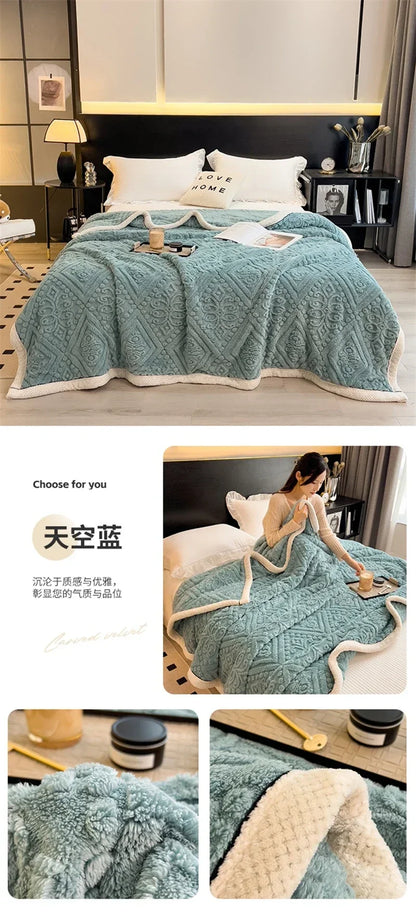 New Carved Velvet Warm Autumn Winter Blanket for Bed Soft Fluffy Sofa Blankets Warmth Cozy Coral Flannel Sofa Cover Blanket Nap