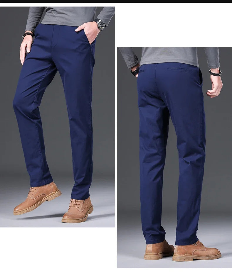 97% Cotton Classic Men's Casual Pants New Soft Cozy Elasticity Straight Business Trousers Fashion Branded Clothing Size 28-38