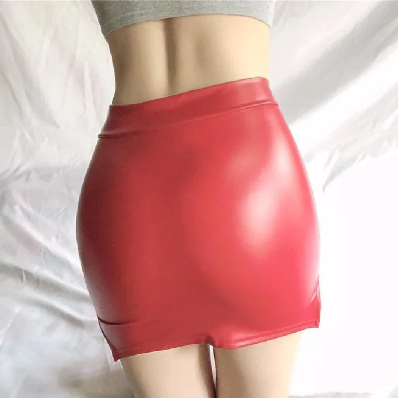 Fashion High Waist Leather Pencil Skirts Sexy Hot Girls Gothic Black Wrap Hips Short Mini Skirt for Women Plus Size Club Wear XL