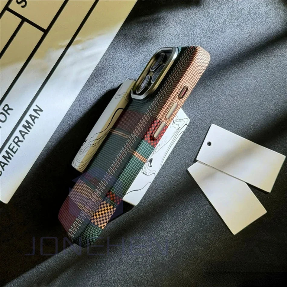 Case  For iPhone 15 14 13 12 16 Pro Max Luxury Matte Karbonn Hard PC Cover For Magsafe Metal Lens