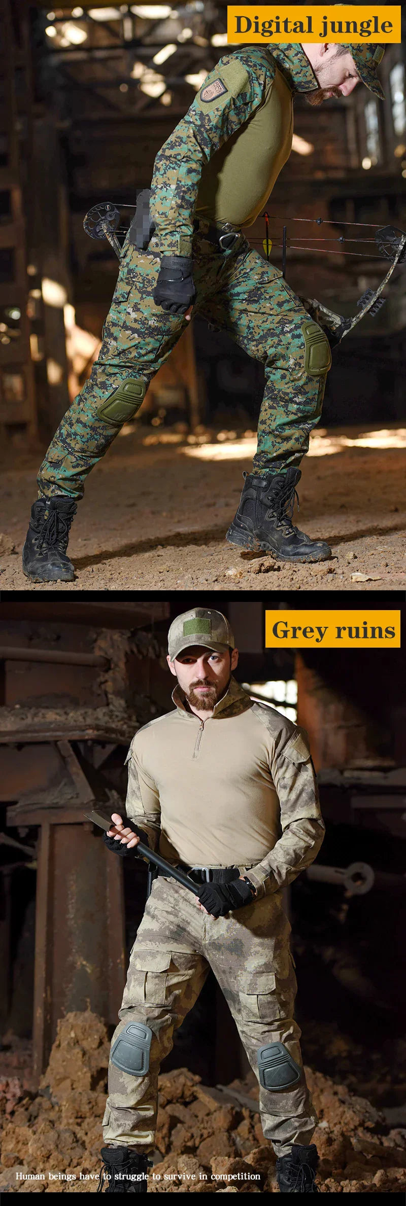 Outdoor Tactical Uniform Military Camo Hiking Training Shirts Workwear Cargo Pants+Pads Airsoft Paintball Hunting Clothes Sets