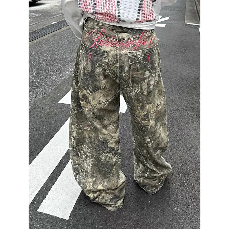 Women Gothic Baggy Y2k Jeans American 2000s Style Embroidery Jean Pants Vintage Harajuku Oversize Denim Trousers Autumn