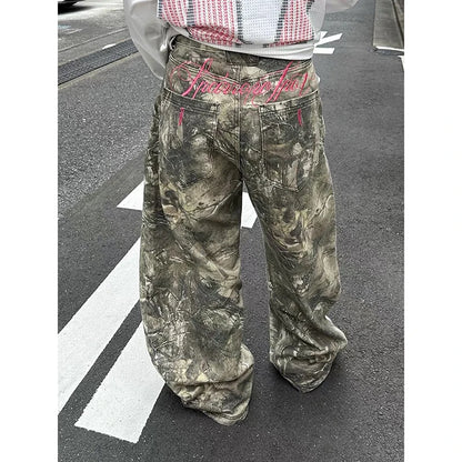 Women Gothic Baggy Y2k Jeans American 2000s Style Embroidery Jean Pants Vintage Harajuku Oversize Denim Trousers Autumn