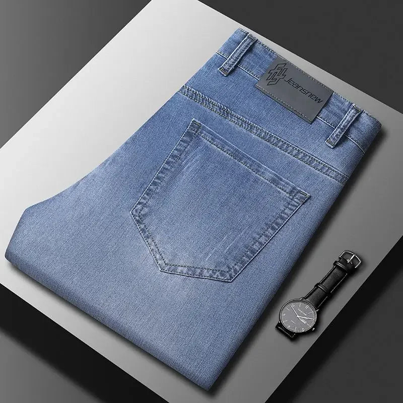 Summer Thin Mens Clothing Cowboys Slim Straight Jeans Men Denim Pants Casual Regular Fitness Men's Trousers Light Blue 2026 Y2K