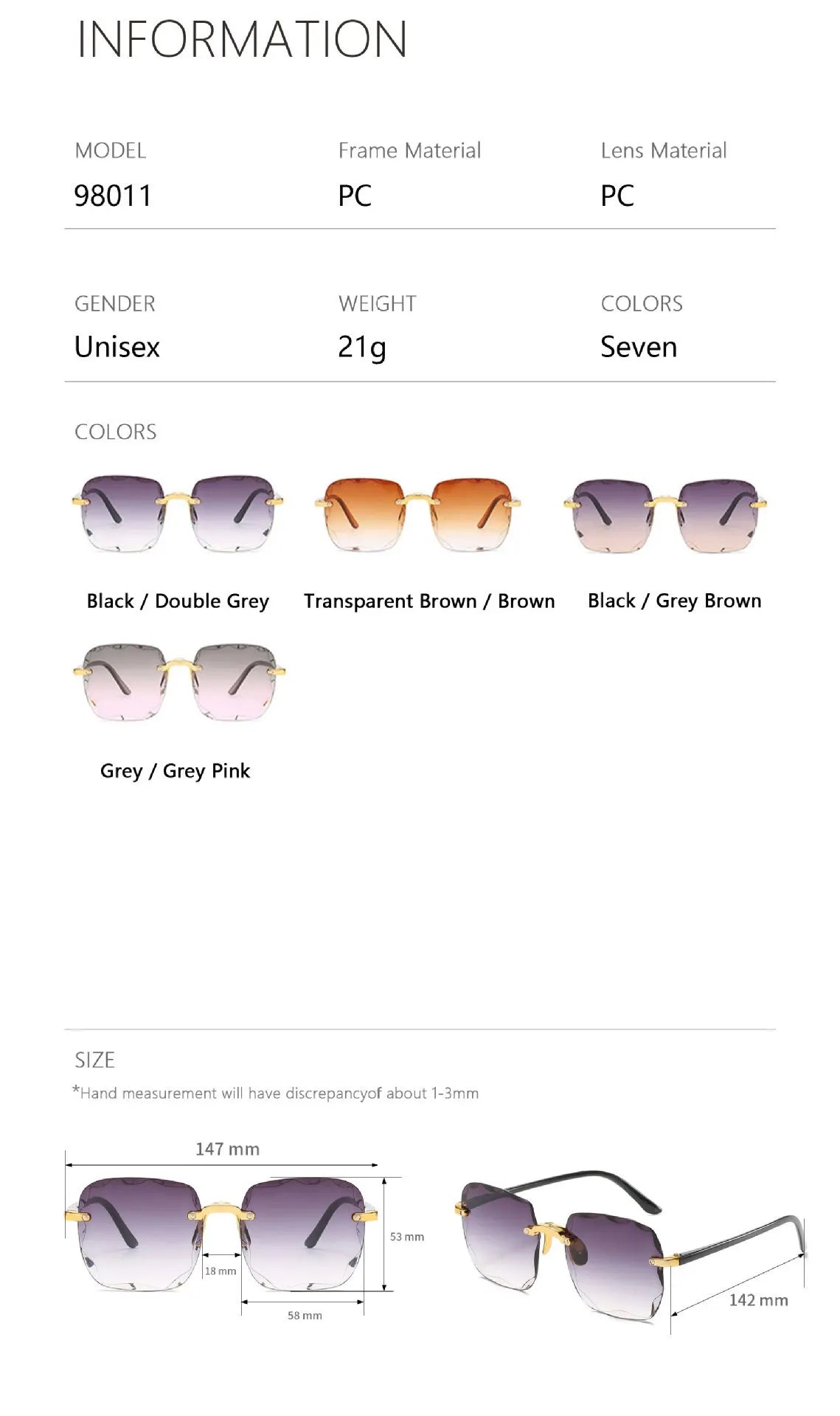 Square Frameless Classic Gradient Women Sunglasses