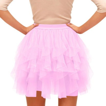 Women's Tulle Tutu Skirt Fashion Solid Color High Waist Mesh Skirt A-line Puff Skirt Cute Cake Skirt Cute Ballet Ball Half Skirt