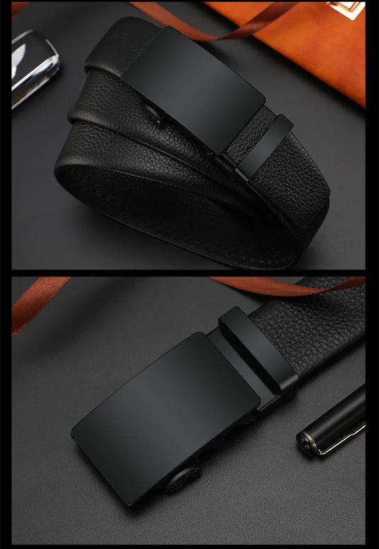 Business Men's Belt Metal Automatic Buckle Work Belt High Quality Men 120cm Leather Belt Business